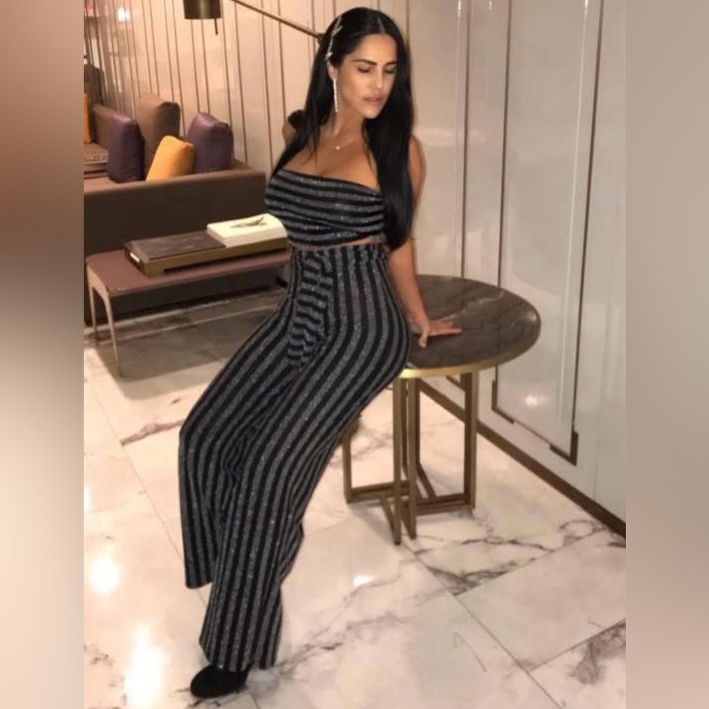 Windsor Glittery Black and Silver Striped Jumpsuit